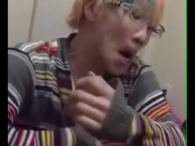Japanese gay guy shows off his big cock