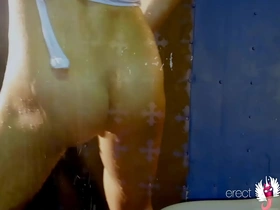 Steamy shower scene with a hot guy in a bodysuit and a gay big ass.