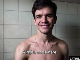 A gay boy named Sebastian sucks an uncut cock for money in Latino Leche