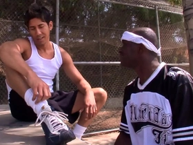 A young white twink gets his ass fucked by a big black cock in an interracial scene.