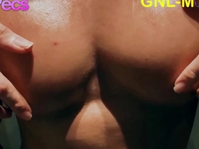 Worship of the big pecs and nipples in a hot gay muscle scene with an edge.