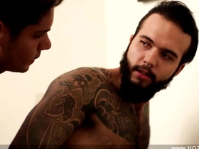 Straight friend gets some ink and cock from a tattooed hunk