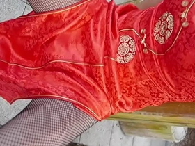 Japanese crossdresser in qipao stockings BDSM solo boy adventure