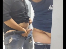 Public toilet gay sex scene with a chubby bear