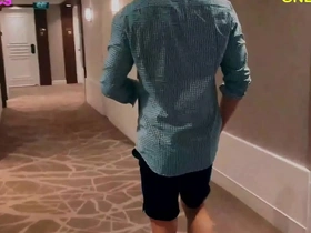 Nipple worship with an Asian executive model in a hotel room