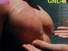 Steamy shower scene with big Asian muscle worship