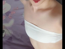 Femboy beauty’s solo performance in lingerie and heels is so hot.